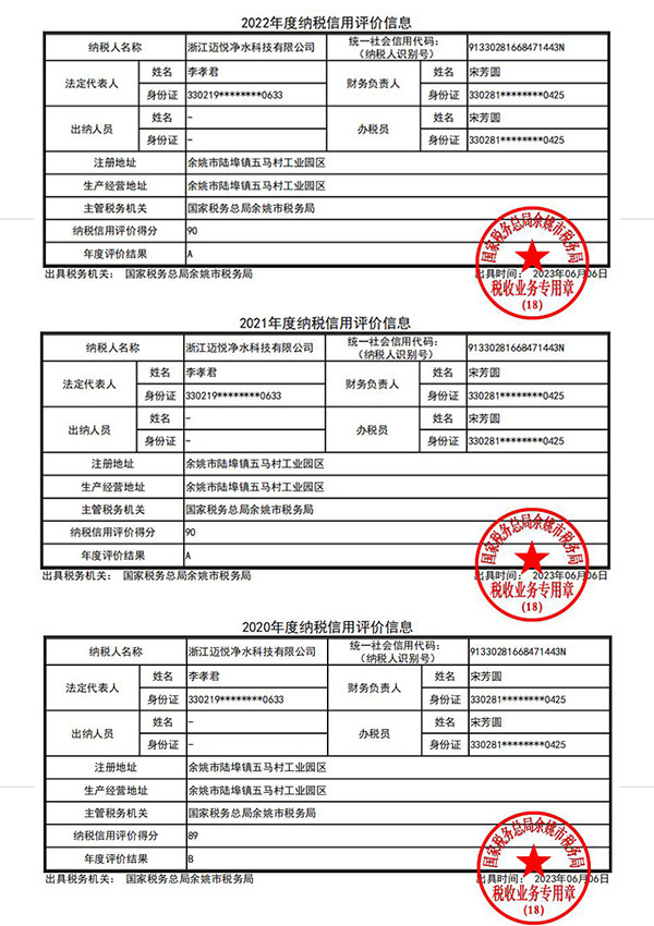 納稅信用2020-2022